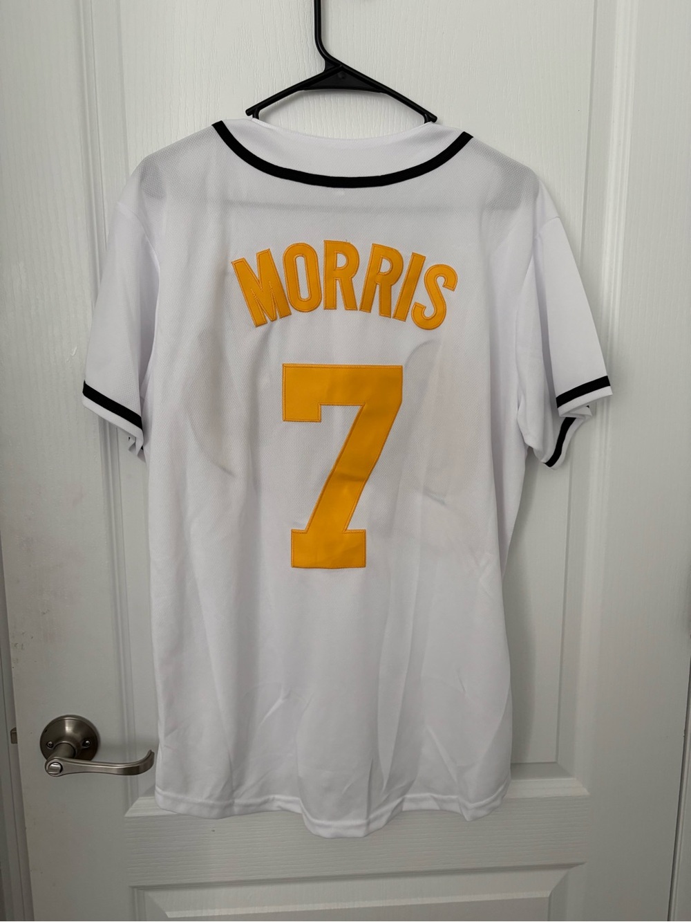 White Men's Jersey with Gold Number 7 and 'MORRIS'